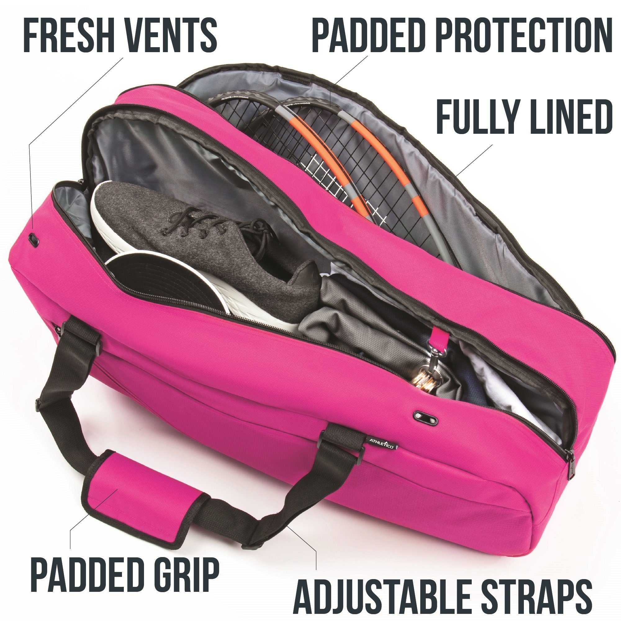 Athletico 3 Racquet Tennis Bag | Padded to Protect Rackets & Lightweight |  Professional or Beginner Tennis Players | Unisex Design for Men, Women