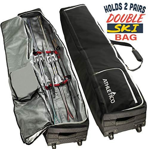  Padding Snowboard Bag, Ski Bags with Wheels for Air Travel Road  Trips, Rolling Double Ski Bag Fits Single Ski or 2 Sets Skis, Waterproof  Travel Snowboard Bag with Pockets & Adjustable